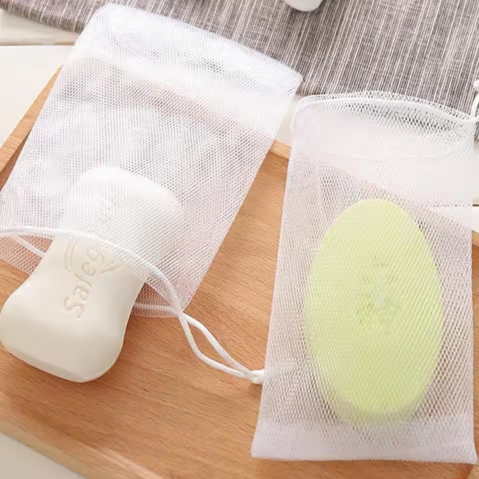 Lưới tạo bọt thủ công có thể treo được / Xà phòng làm sạch da mặt Lưới tẩy tế bào chết / Túi dây rút cơ thể tắm
