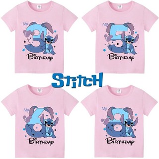 Áo thun Stitch Hoạt Hình Tiệc Sinh Nhật 1-9 Tuổi Áo Cotton Tay Ngắn Cho Quà Tặng Sinh Nhật Trẻ Em