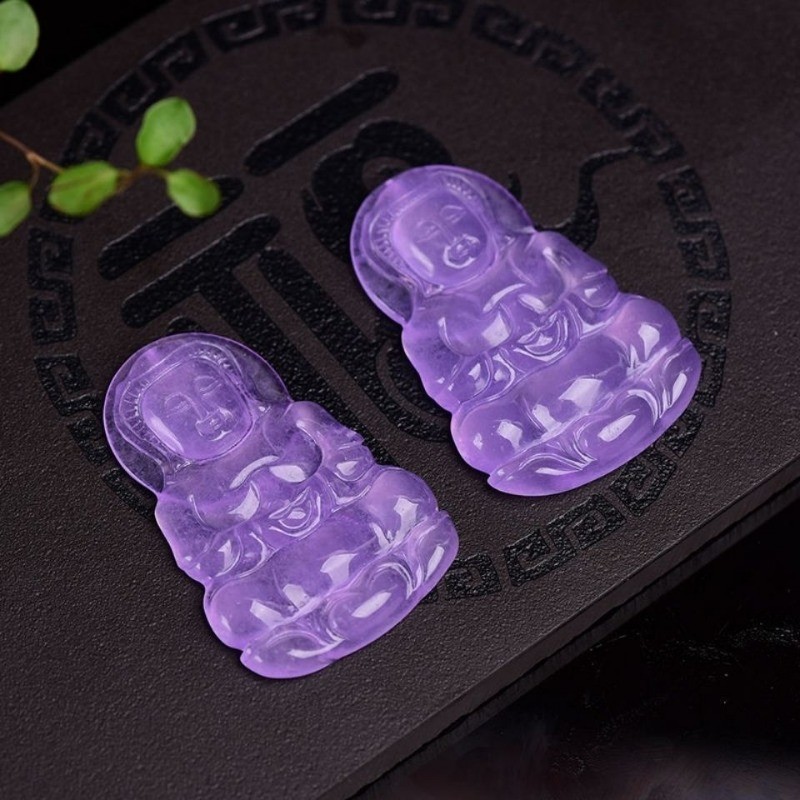 Đá tự nhiên Khóa an toàn Violet Guanyin Phật Mặt dây chuyền Mặt dây chuyền