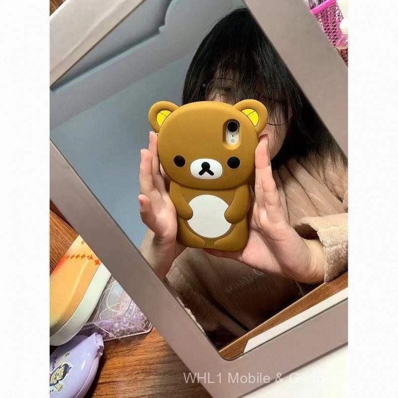 Ốp điện thoại 3D gấu nâu dễ thương cho Apple 16 Pro/4s 5th Gen 8 Plus XR/15P silicone mềm 13 12 11