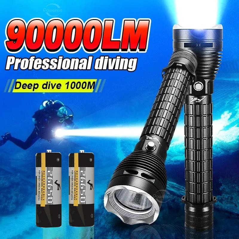 Đèn pin lặn chuyên dụng, chống nước IPX8, sạc lại được với bộ sạc kèm theo