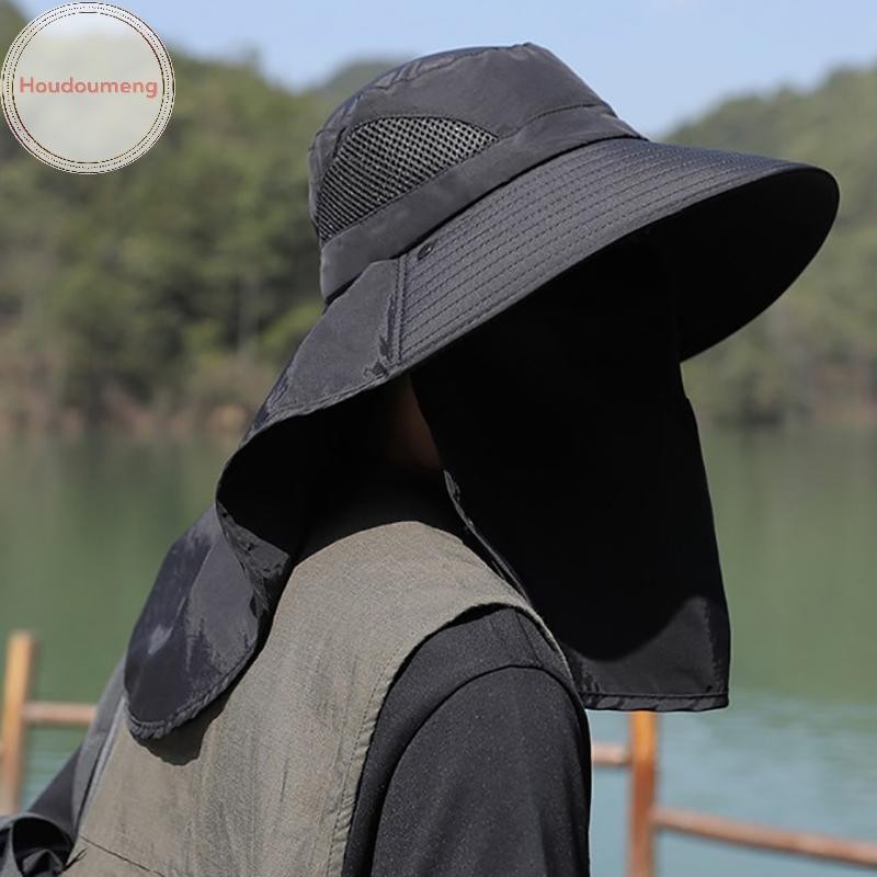 Houdumeng Mũ Chống Nắng Mùa Hè Chống Tia UV Ngoài Trời Hưng Câu Cá Dành Cho Nam Nữ Đi Bộ Đường Dài Cắm Trại Tấm Che Xô Nón Cổ Nắp Người Cá Mũ VN