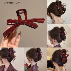 THI Nữ Lớn Màu Đỏ Đậm Vuốt Tóc Barrettes Kẹp Tóc Nhựa Đuôi Ngựa Kẹp Tóc Bé Gái Cao Cấp Kẹp Tóc Phụ Kiện VN