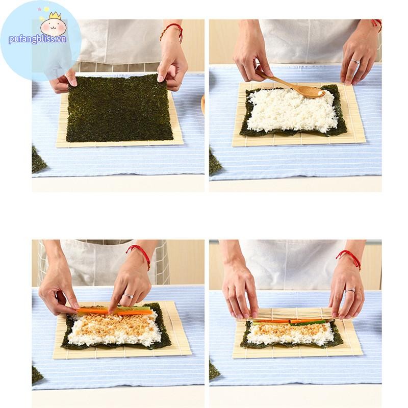 Pufangbliss Sushi Thảm Máy Làm Tre Bộ Cơm Cuộn Khuôn Nhà Bếp DIY Khuôn Con Lăn Cơm Mái Chèo VN