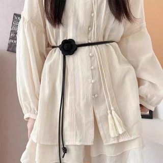 Dây da hoa Camellia mới Thắt lưng mỏng Đầm nữ được trang trí Dây thắt lưng thắt nút đa năng và mềm mại
