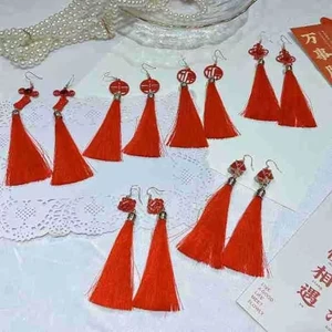 Hoa tai cô dâu tua rua dài phong cách dân tộc Hàn Quốc phụ kiện sườn xám Retro khí chất Hoa tai múa Latin trẻ em