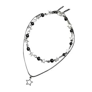 Vòng cổ choker hình ngôi sao thanh lịch GODD với hạt đen Dây da PU có thể điều chỉnh