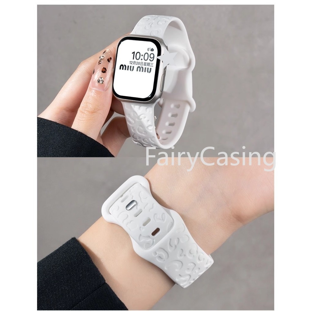 Dây đeo S11 khắc cho Apple Watch 46mm 42mm Series 10 Ultra 2 49mm 45mm 44mm 41mm 38 40mm Vòng tay in hình da báo bằng silicon mềm Iwatch 9 8 7 Se 3 6 5 4 3
