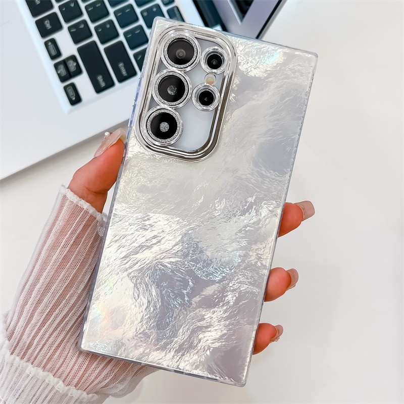 Laser Ripple Đá Cẩm Thạch Ốp lưng Samsung Galaxy S24 FE Plus S23 PC Siêu Cứng Long Lanh Bảo Vệ Camera Ốp Lưng Chống Sốc