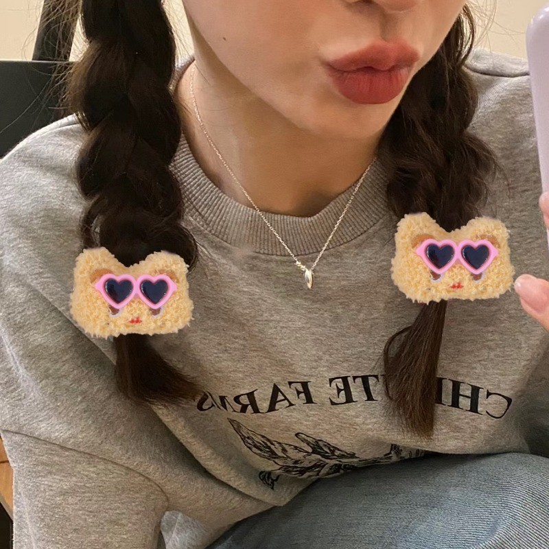 Kính Mát Gấu Bơ Sang Trọng Scrunchie - Quà Tặng Cho Bé Gái - Dây Buộc Tóc Nữ - Phụ Kiện Tóc Trang Phục Tiệc - Dễ Thương, Ngọt Ngào, Thời Trang - Kẹp Tóc Sang Trọng - Phim Hoạt Hình Barrettes