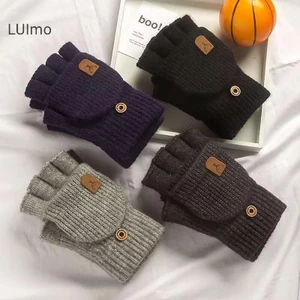 Luimo 1 Cặp Găng Tay Không Ngón Dệt Kim Mùa Đông Làm Dày Ấm Áp Màn Hình Cảm Ứng Găng Tay Dành Cho Nam Nữ Ấm Nửa Ngón Găng Tay Dày Quà Tặng SBS