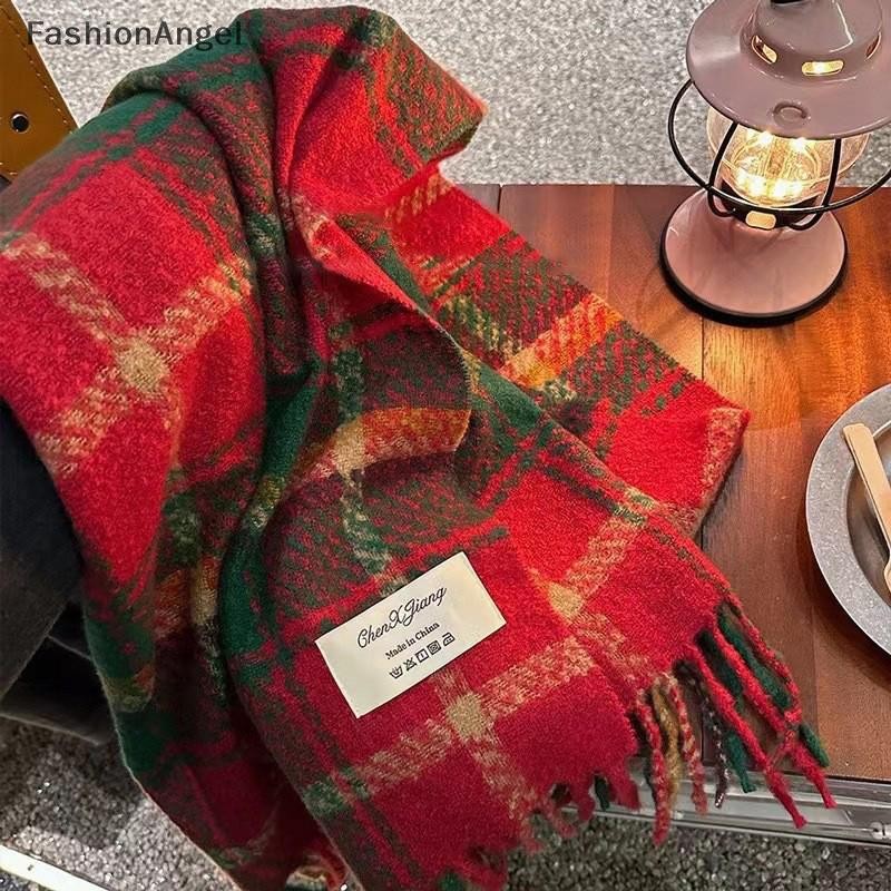Fashionangel Kẻ Sọc Khăn Checkerboard Khăn Mềm Mại Nữ Mùa Đông Ấm Áp Kép Sử Dụng Khăn Choàng Dài Vintage Dày Khăn Choàng VN