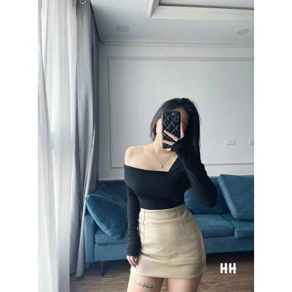 ÁO THUN GÂN LỆCH VAI PHONG CÁCH XINH LVPC Top Nữ