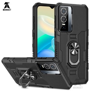 Dành Cho Vivo Y76 5G / Y76s Ốp điện thoại PC Cứng Mặt Sau Mềm TPU Edge Bảo Vệ Camera Vòng Giá Đỡ Chân Đế Chống Sốc Mỏng Bao