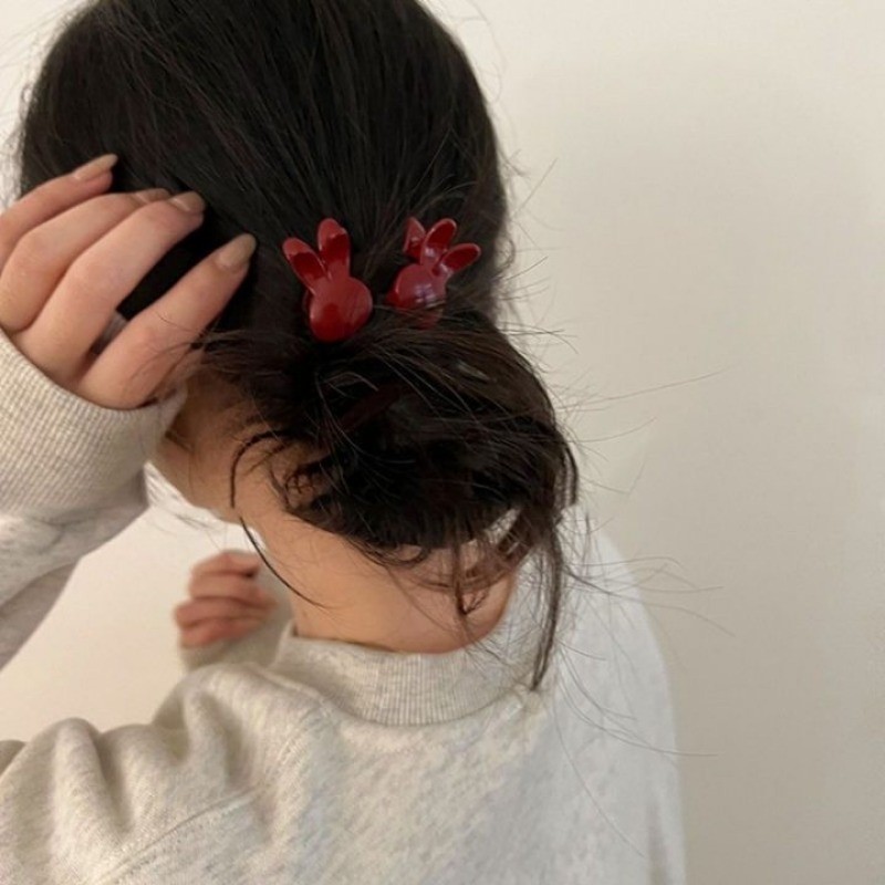 1 Cặp Kẹp Mini Màu Đỏ Ankola Retro - Kẹp Tóc Nữ Bangs Flower Love - Móng Vuốt Tóc Đầu Công Chúa Bé Gái - Thời Trang Hàn Quốc, Ngọt Ngào, Dễ Thương, Thanh Lịch - Phụ Kiện Tóc Năm Mới