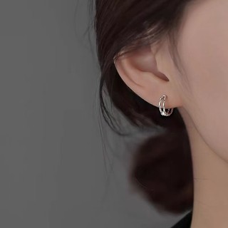 Bạc 925 Kim Hai Lớp Trơn Vòng Bông Tai Nhẹ Sang Trọng Niche 2024 Mới Bán Chạy Bông Tai Nữ Cao Cấp