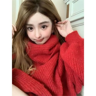 Mặc Nữ Siêu Đẹp Đan. Áo Khoác Sang Trọng Giáng Sinh Cảm Giác Cao Cấp Khăn Len Sữa Bầu Không Khí Đỏ