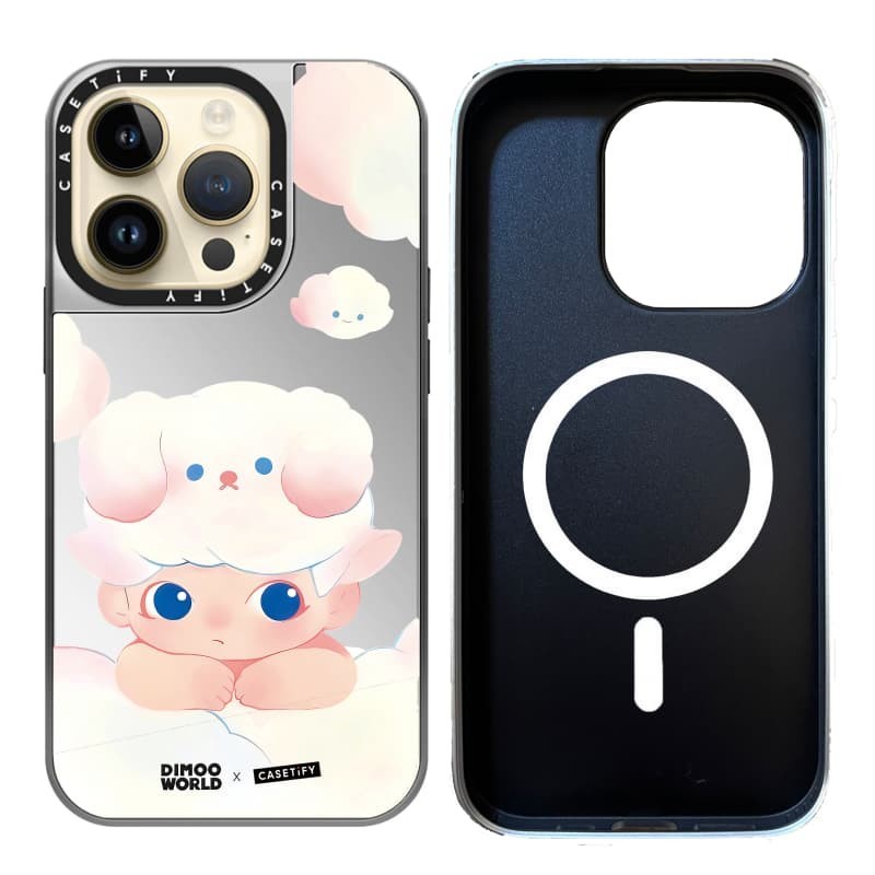 CASETiFY X DIMOO WORLD Hút từ tính Vỏ IPhone Gương đen & bạc IPhone 16 15 14 13 12 Pro Max Plus Ốp điện thoại cứng có hộp khắc logo
