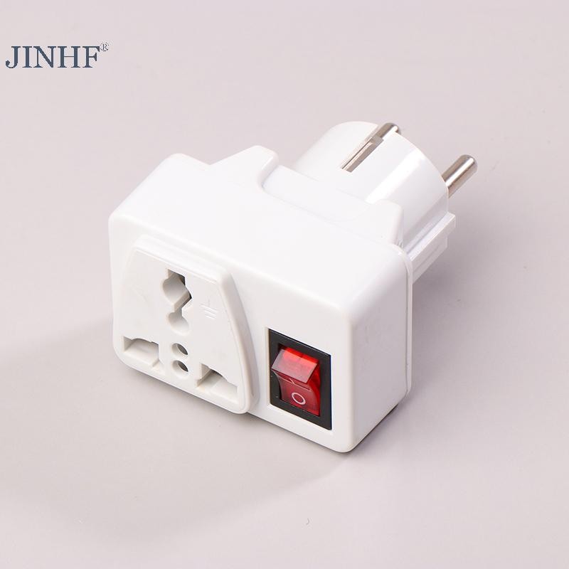 Ổ cắm chuyển đổi đa năng JINHF EU 250V 10A, ổ cắm di động màu trắng, mở rộng, có công tắc, đèn đỏ