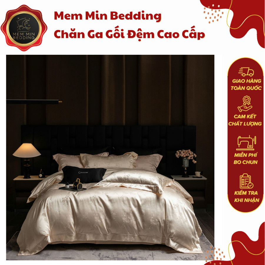 (L41095)Bộ Chăn Ga Gối Gấm Dệt Cao Cấp Mềm Mịn Thiết Kế Độc Đáo Tinh Xảo Trang Nhã - MemMinbedding Luxury