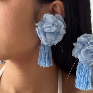 Đôi bông tai hoa to màu vải phong cách Âu Mỹ, hạt trân châu, chiếc tua dài dành cho nữ