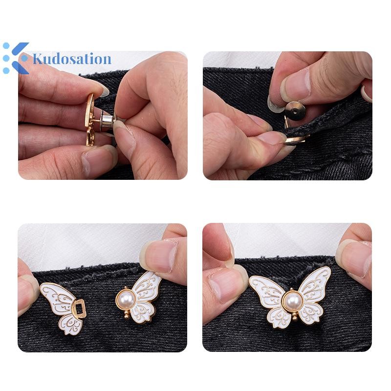 Kudosation 1 Cặp Khóa Eo Cho Nữ Váy Quần Jean Có Thể Điều Chỉnh Eo Kẹp Thắt Lưng Nút Kim Loại Chân Quần Áo Phụ Kiện