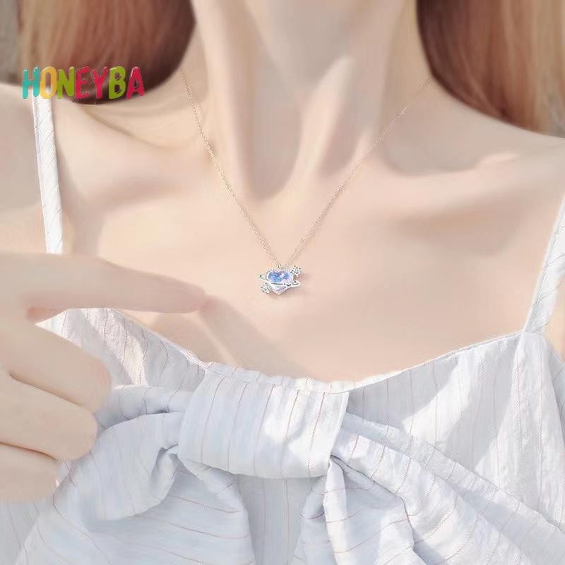 < Honeyba > Vòng cổ mặt dây chuyền hình trái tim pha lê thời trang đơn giản dành cho nữ Cô gái Tính khí Vòng cổ giả tưởng thanh lịch Quà tặng trang sức