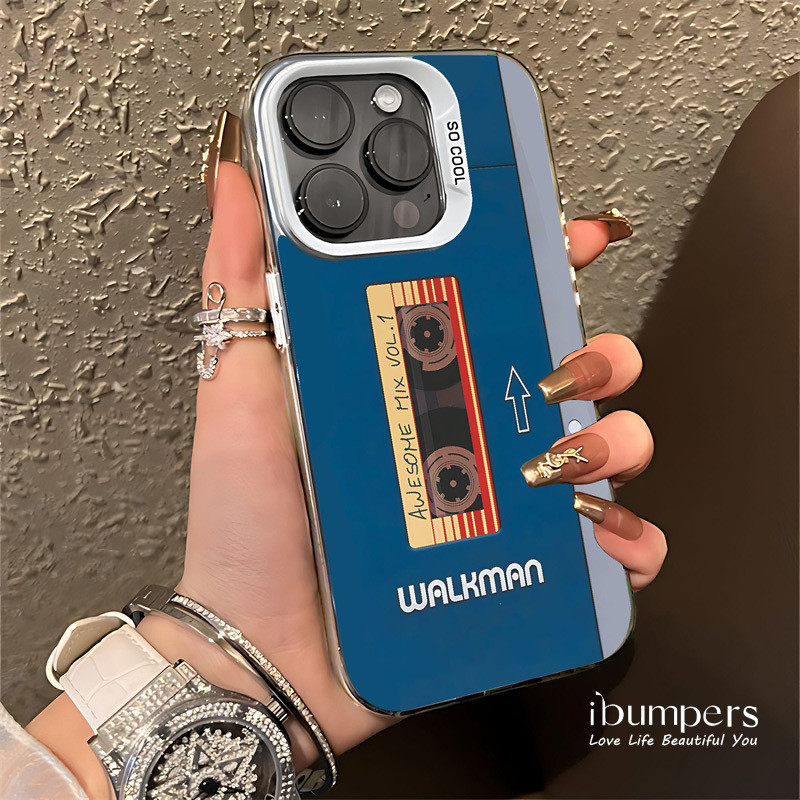 ibumpers Ốp Điện Thoại iPhone Hoài Cổ Mát Băng Cassette Họa Tiết Cho IPhone 16 15 14 12 13 11 Pro Max Ốp Lưng IMD Cứng Và Nhẵn