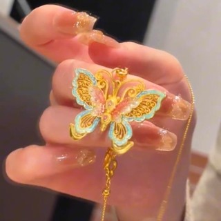 Mặc Siêu Mặt ~ Vòng Cổ Bướm Vàng Men Cát Vàng Nữ Mới Phong Cách Trung Quốc Mặt Dây Chuyền Cổ Vòng Cổ Vàng Phụ Kiện Men Nhiều Màu Sắc nggfl