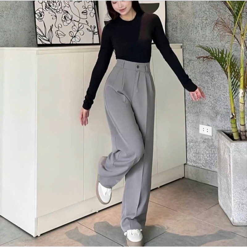 Quần Tây Ống Suông Nữ Lưng Cao 1 Khuy Chất Gold Nhật Mềm Rũ Tôn Dáng dài 97cm trend 2025