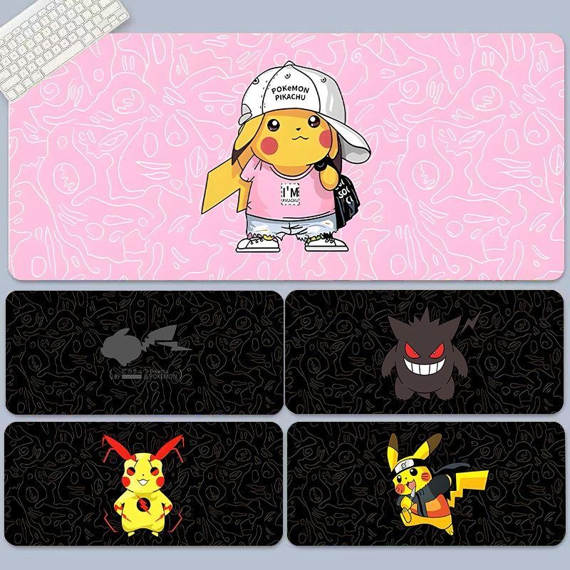 Tấm lót chuột đen Gengar & Pikachu (90x40cm) - Chủ đề Pokémon tối, Đế cao su chống trượt, Thảm trải bàn chơi game dày 3MM cho PC & Văn phòng