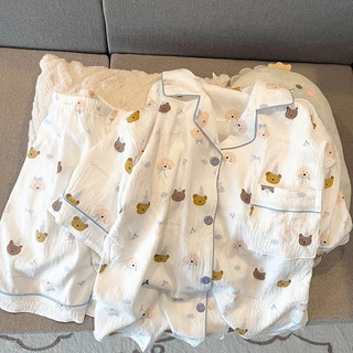 Bộ Đồ Ngủ Mới Nữ Mùa Hè Mây cotton Đôi Ngắn Bé Gái Dễ Thương Viền Nhỏ Tay Ngắn Quần short Nhà Quần Áo Phù Hợp Với Bán Buôn