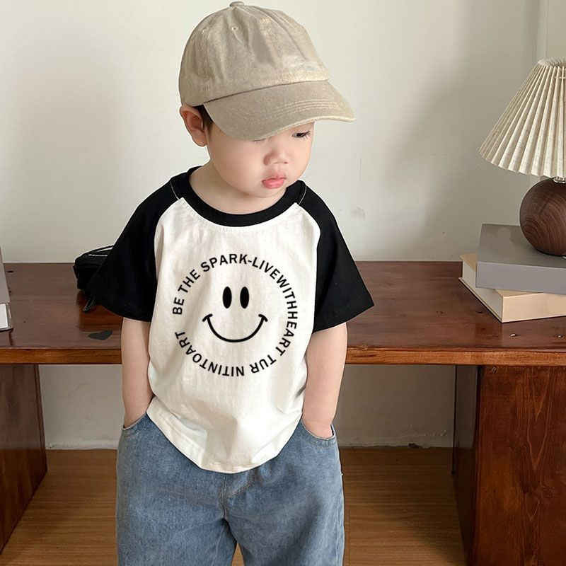 Áo thun Cotton Raglan ngắn tay hoạt hình hợp thời trang 2025 cho trẻ em