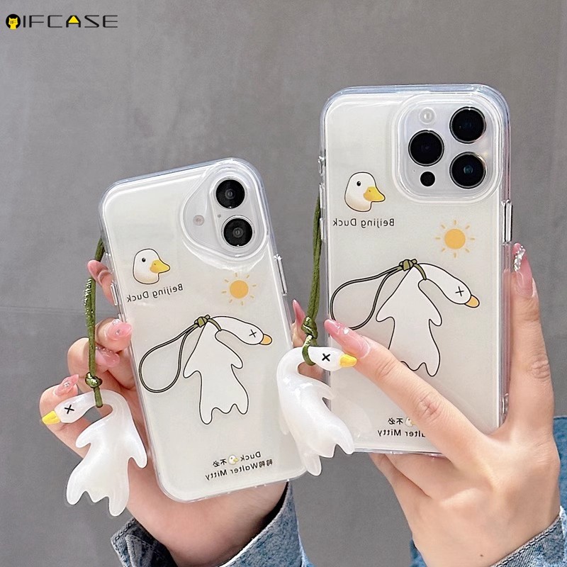 Dành Cho Samsung Galaxy A57 A37 A73 A72 A71 A56 A55 A54 A53 A52 A52s A51 A50 A50s A30s A30 A20 A20s A21s Ốp Điện Thoại Có Stereo Trắng Ngộ nghĩnh Mặt Dây Chuyền Vịt Dây Vỏ Trắng