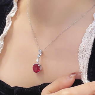 Châu Âu Mỹ ins Phong Cách Mới Đính Kim Cương Hình Bầu Dục Đỏ Corundum Phù Hợp Với Nữ