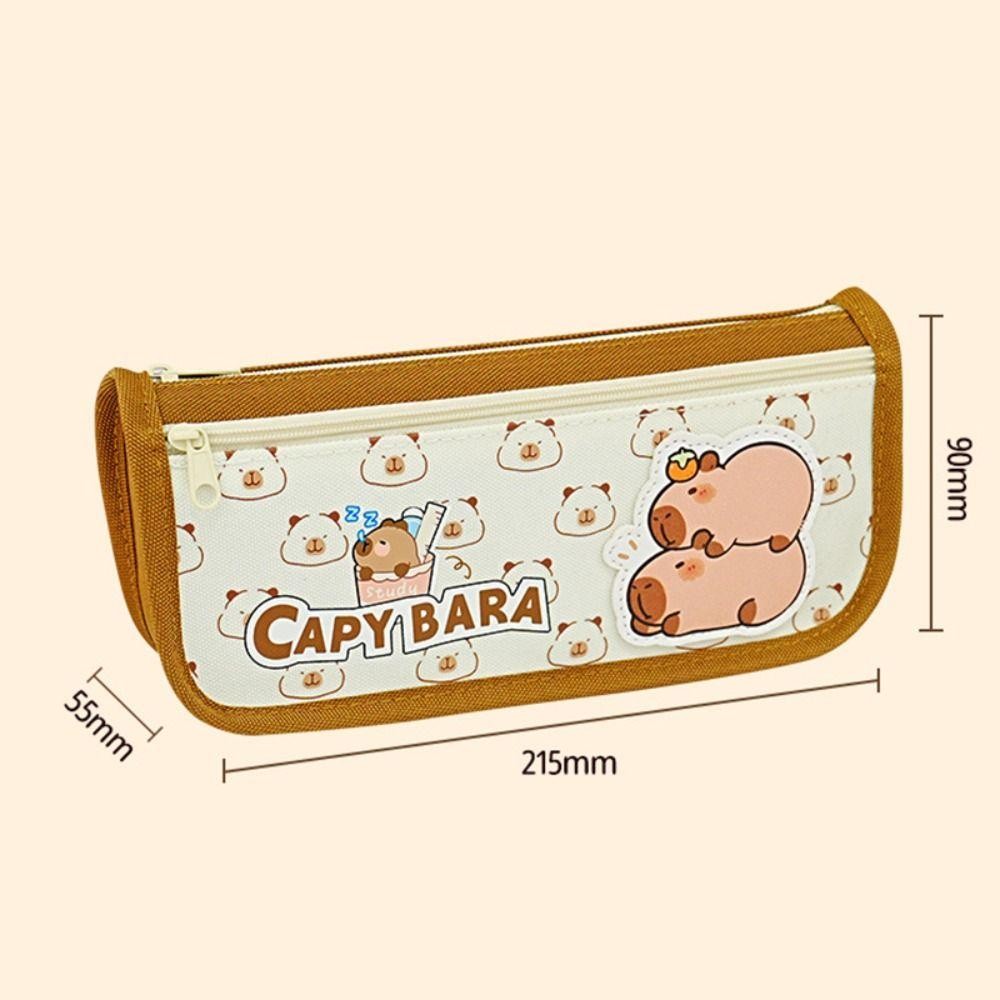 Túi đựng bút HIGHVIEWLS, Bút chì Capyabra bằng vải, Hộp đựng bút hai lớp dung tích lớn dành cho học sinh