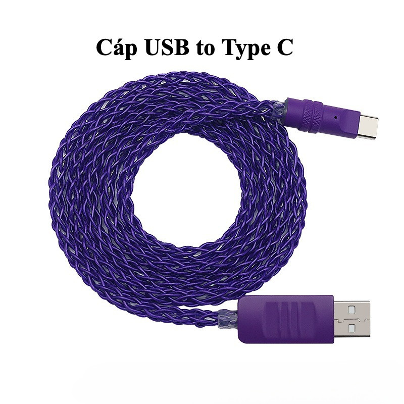 Cáp Sạc Nhanh RGB Đổi Màu 65W - Dây Phát Sáng -  Type C to C 60W - Cắm bàn phím - Bện 8 sợi - Bảo Hành 6 Tháng