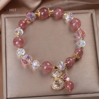 Vòng tay dâu tây pha lê nữ có túi đựng tiền, dễ co giãn, thích hợp làm quà tặng cho các bữa tiệc