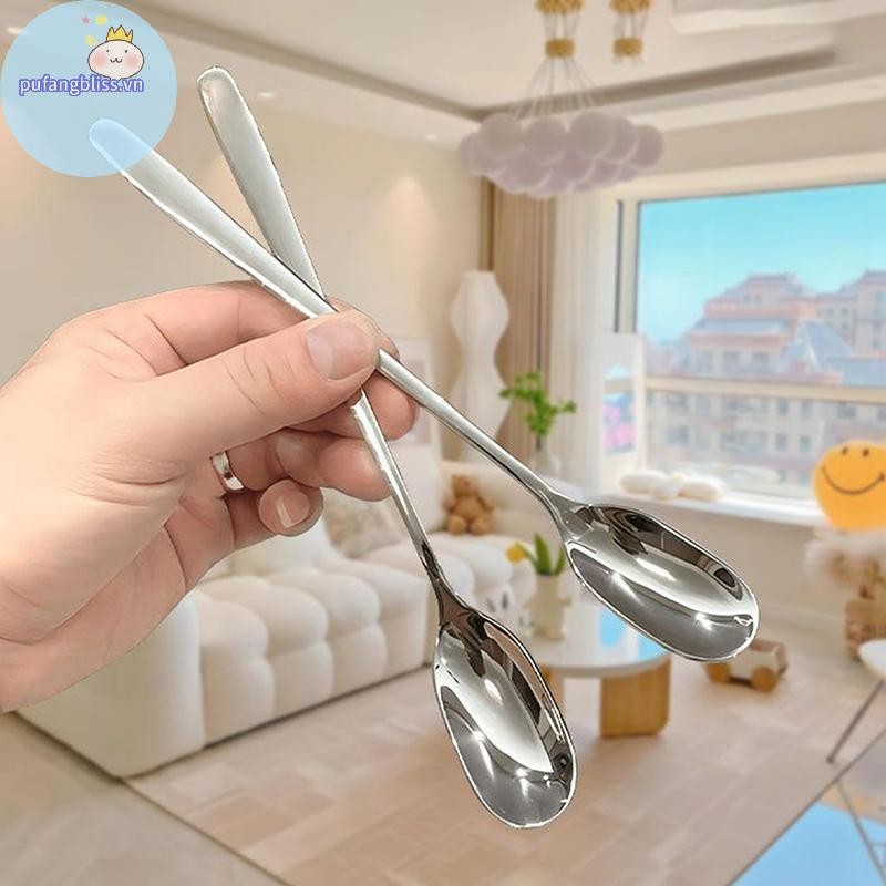 Pufangbliss Thép không gỉ Tay Cầm Dài Thìa Khuấy Cà Phê Trà Thìa Tráng Miệng Thìa Khuấy Cần Thìa Phụ Kiện Nhà Bếp VN