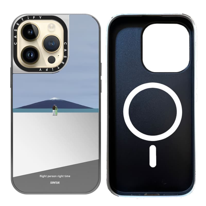 CASETiFY X Suntur Người đúng thời gian hút từ tính Vỏ IPhone Gương đen & bạc IPhone 16 15 14 13 12 Pro Max Plus Ốp điện thoại cứng có hộp khắc logo
