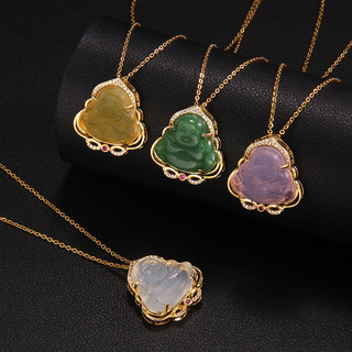 Bụng Lớn Maitreya Phật Vòng Cổ Nữ Giả Ngọc Lục Bảo Xanh Chalcedony Sen Tathagata Nữ Thép Titan Xương Đòn Dây Chuyền