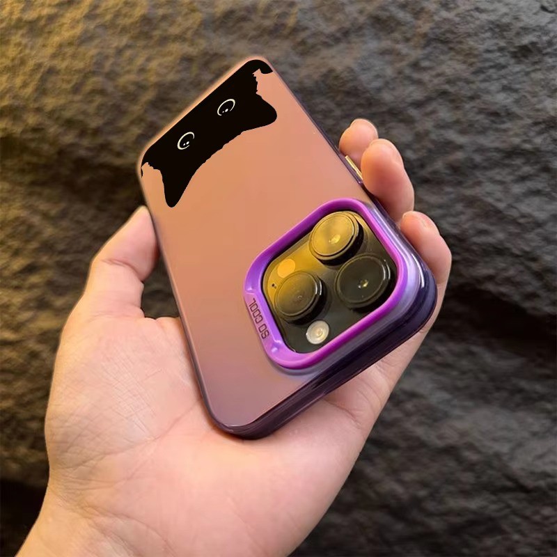Dành Cho iPhone 11 16 14 15 12 13 Pro Max 16e 8 7 Plus XR X XS Max SE2020 2022 Họa Tiết Mèo Đen Dễ Thương IMD Kim Loại Cứng Chống Sốc