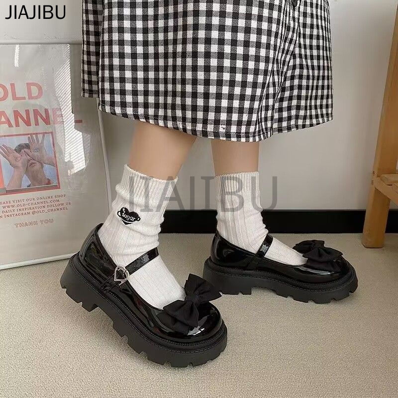 Size 35-46 Giày Da Mũi Tròn Chống Trượt Phong Cách Anh Quốc Có Khóa Tình Yêu Gót Dày 45 Giày Nữ Cỡ Lớn 44 Giày Đi Học Màu Đen 43 Korean Fashion Platform Bow Mary Jane Doll Shoes 42 Nhật Bản JK Đồng Phục Cosplay Lolita Giày Giày Da Sáng Chế Preppy