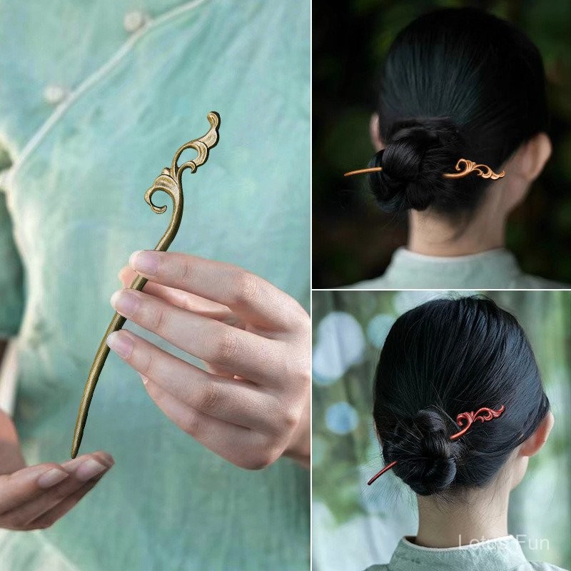 Gỗ đàn hương xanh chạm khắc hoa chuông cài tóc đơn giản thanh lịch trí tuệ trang trí hàng ngày cổ điển