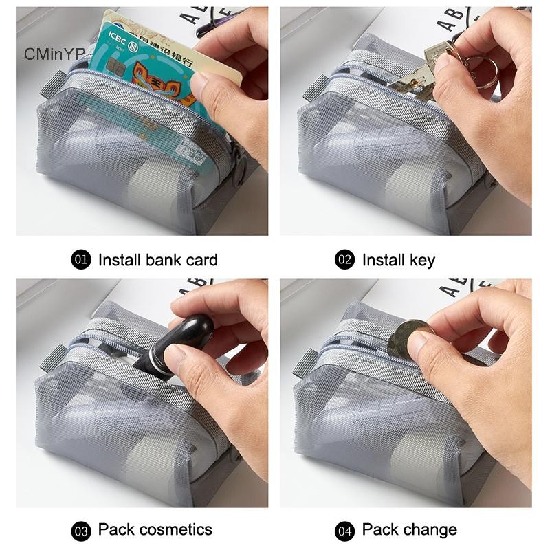 Cminyp Lưới Túi Đựng Mỹ Phẩm Môi Túi Bảo Quản Ví Đựng Tiền Xu Hộp Đựng Tai Nghe Người Tổ Chức Cáp Dữ Liệu Thẻ ID Ngân Hàng Lưu Trữ Vinh Quang