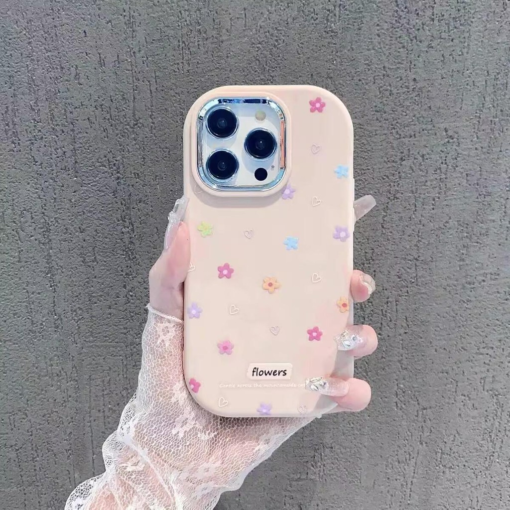Ốp Điện Thoại Samsung Galaxy A73 A10S A51 A22 A23 A05 A24 A20S A02 A03 A03S A13 Hoa Tình Yêu Màu Hồng Dễ Thương INS Mạ Silicon Vỏ Ống Kính Kim Loại
