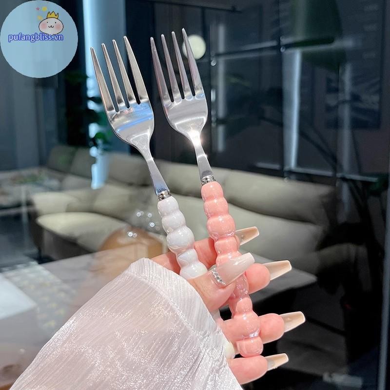 Pufangbliss Ngọc Trai Tay Cầm Nĩa Cho Món Tráng Miệng Gia Đình Bít Tết Inox Nĩa Salad Nĩa Món Tráng Miệng Pasta Nĩa Phụ Kiện Nhà Bếp Tiện Ích VN
