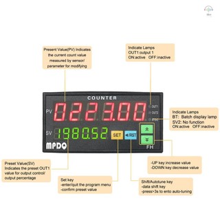Bộ đếm kỹ thuật số hiển thị Diode phát sáng kép đa chức năng Máy đo chiều dài AC / DC 90 ~ 265V với 2 đầu ra rơle và xung PNP NPN
