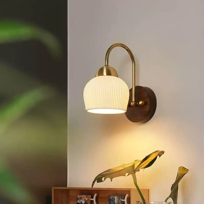 Đèn tường bằng gỗ Zen Trung Quốc mới, Đèn tường gốm Led cổ điển, Thích hợp cho cầu thang, hành lang, trang trí phòng ngủ