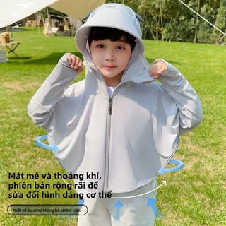 Áo chống nắng trẻ em UPF50+ có mũ vành lớn hình gấu trúc dễ thương, chất mát thoáng khí